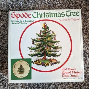Spode Christmas Tree, small red band round fluted dish- collectible